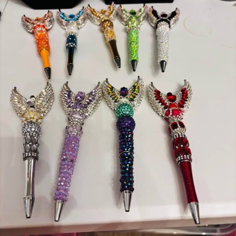 Heavenly Winged 🪽🪽Crystal Pens 💎– Opulent Guardian Angel Luxury Escritorio